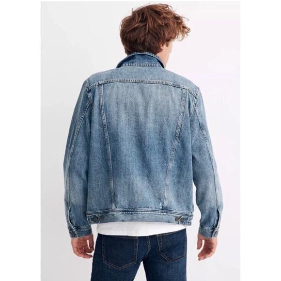 Madewell Denim Trucker Jacket Blue Denim Motorcycle Cotton Western Jean Mens L - Picture 2 of 10